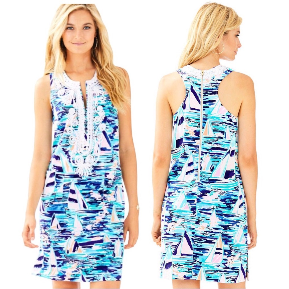 Lilly Pulitzer Blue & Turquoise Sailboat-Print Sleeveless Midi Dress